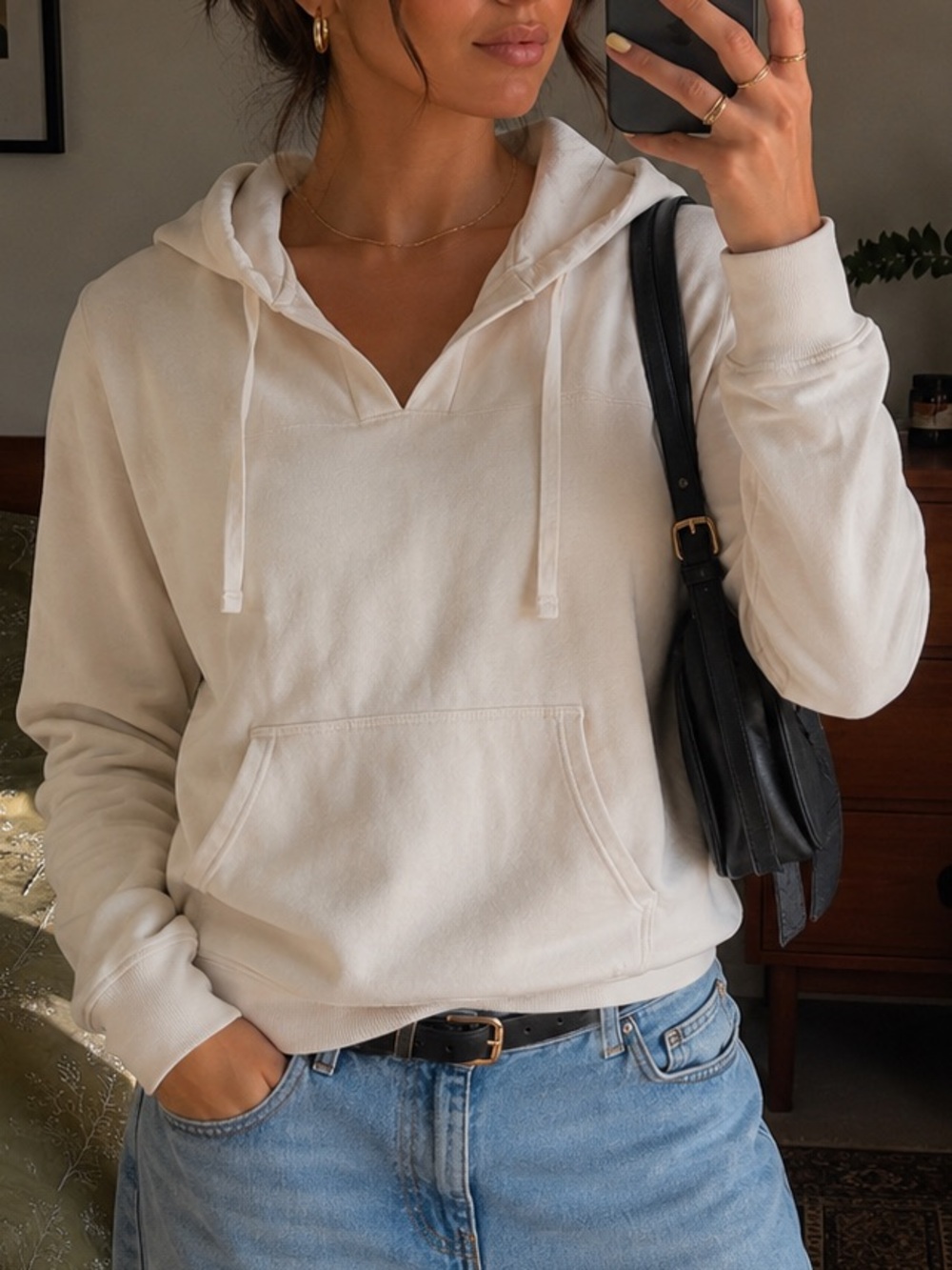 Lou & Grey Signature Soft Cream Hooded Pullover Sweatshirt Large Cozy Minimalist
